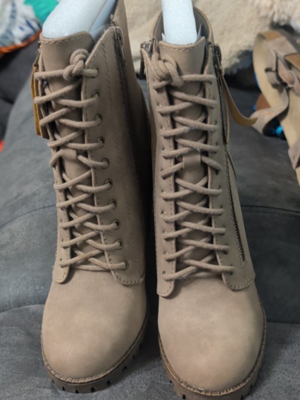 Soda Taupe Lace-Up Ankle Boots